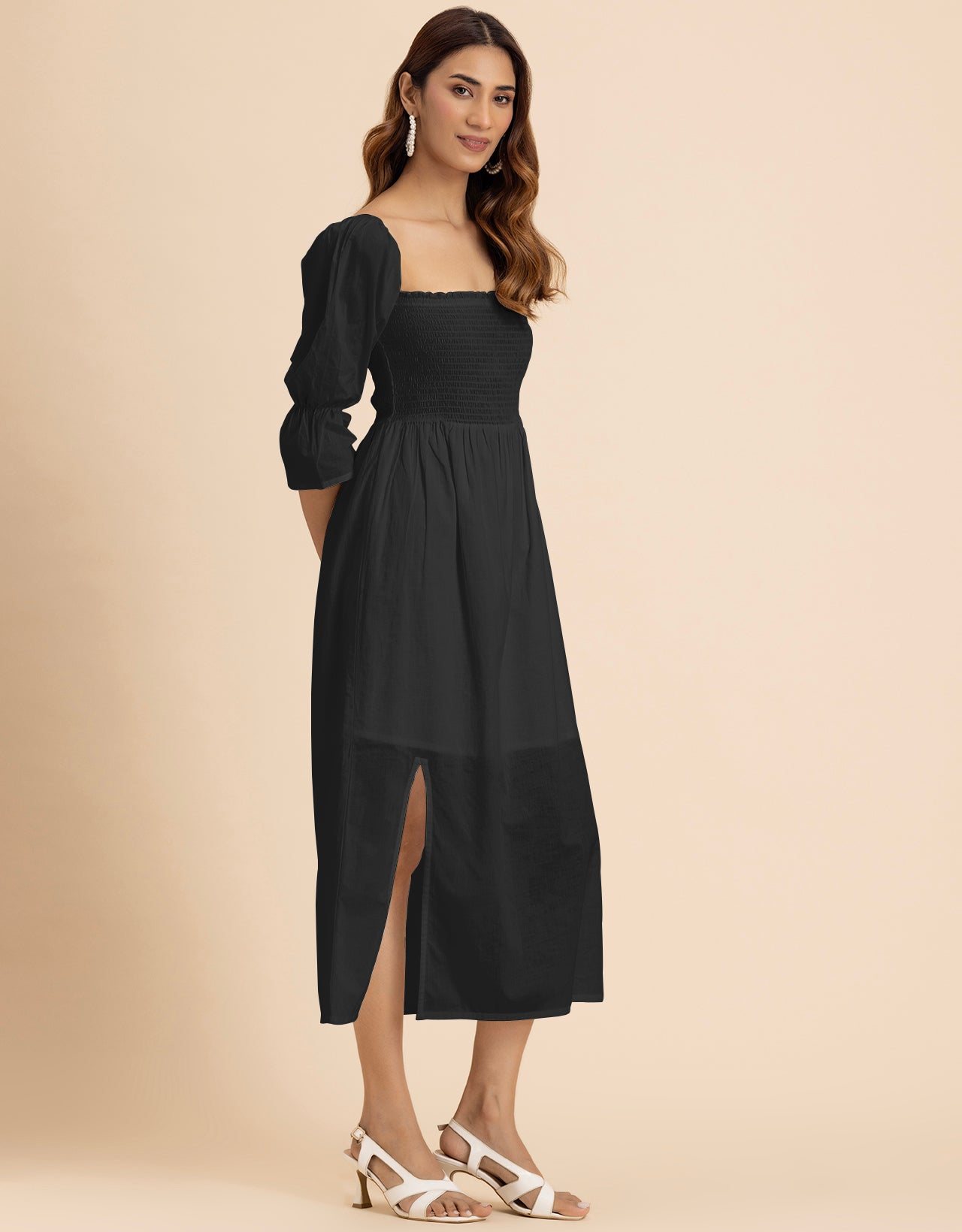 Square Neck Multi-Wear Style Midi Dress For Women