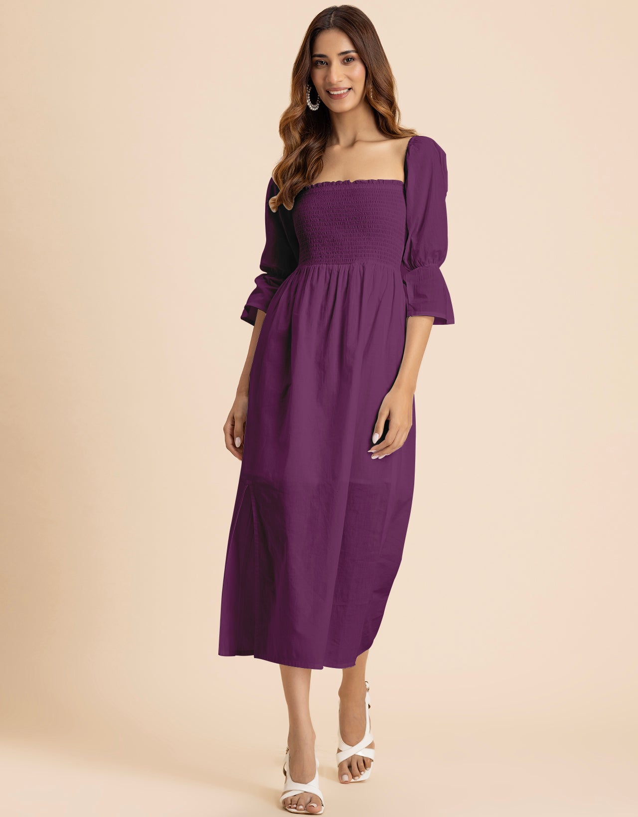 Square Neck Multi-Wear Style Midi Dress For Women