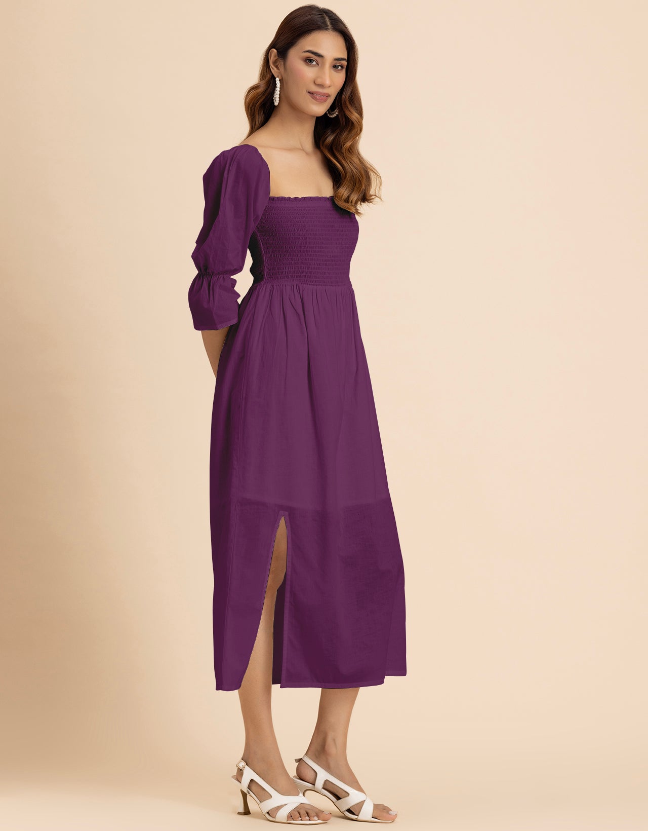 Square Neck Multi-Wear Style Midi Dress For Women