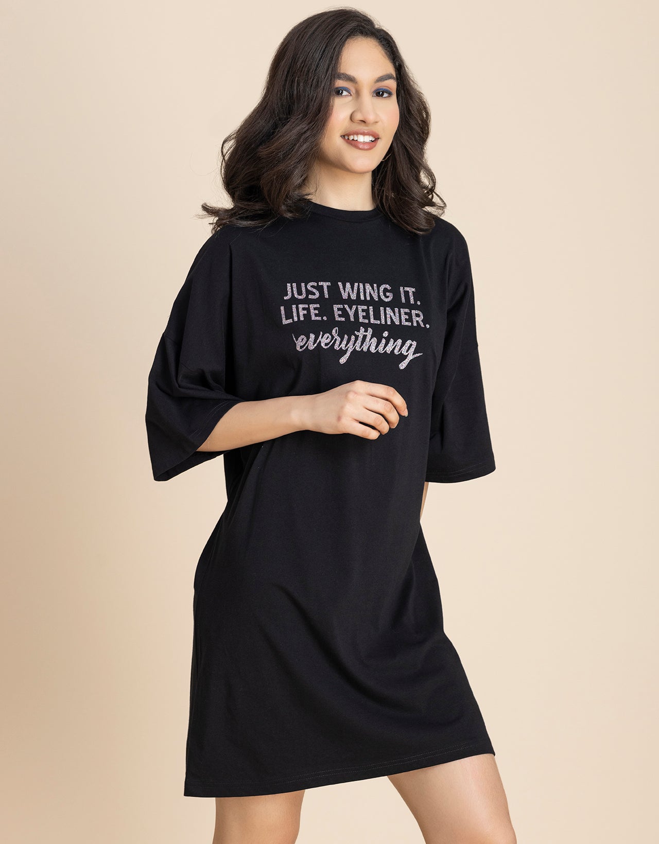 Solid Loose Fit Tshirt Dress For Women