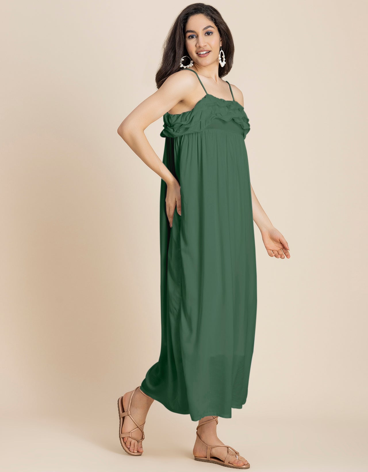 Women Solid Maxi Chic Frill Summer Dress