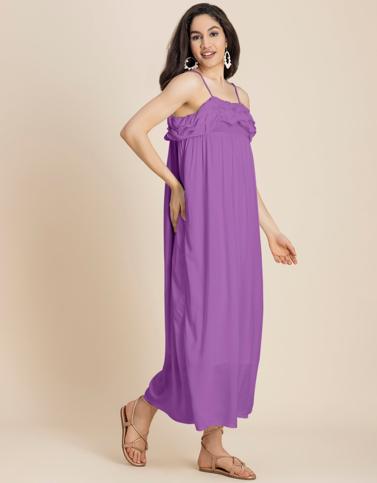 Women Solid Maxi Chic Frill Summer Dress