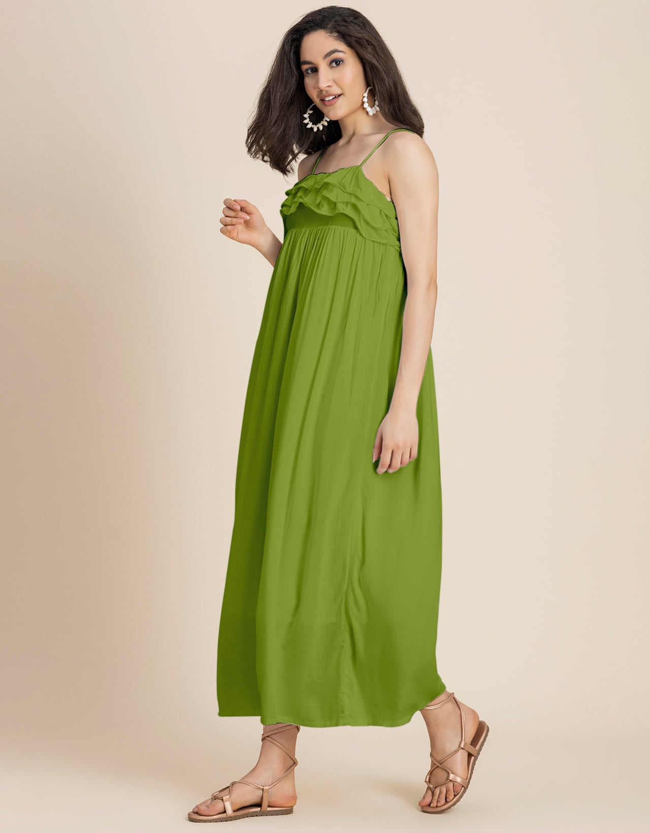 Women Solid Maxi Chic Frill Summer Dress