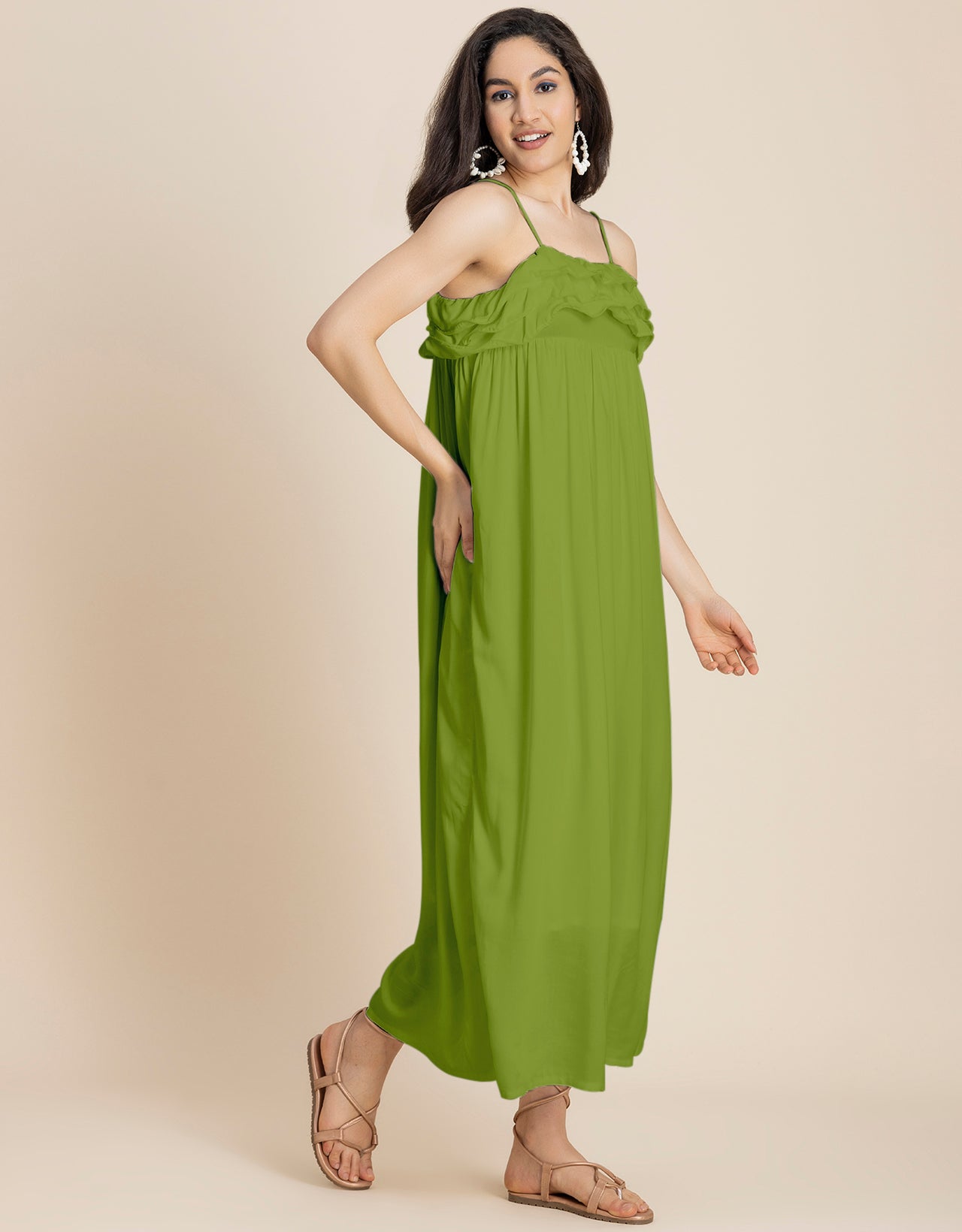 Women Solid Maxi Chic Frill Summer Dress