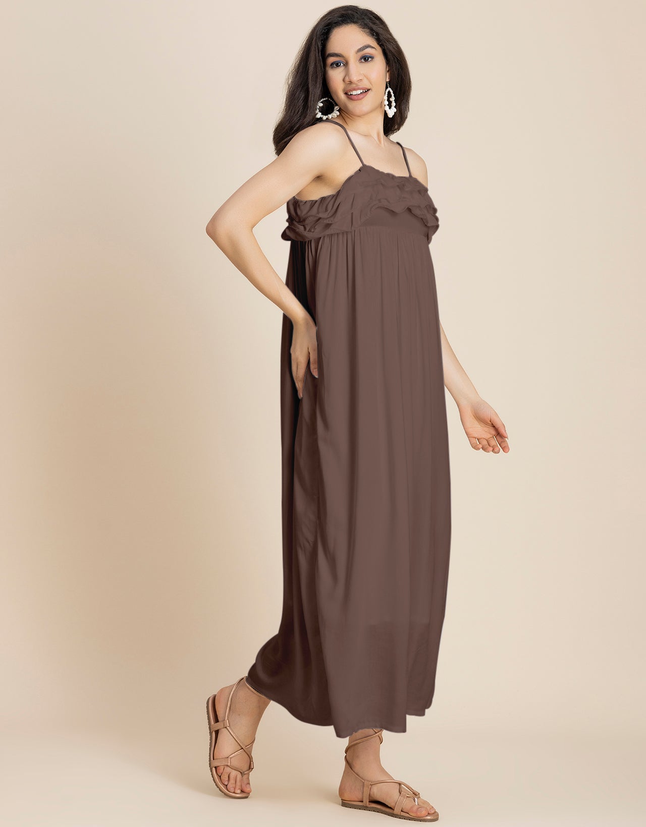 Women Solid Maxi Chic Frill Summer Dress