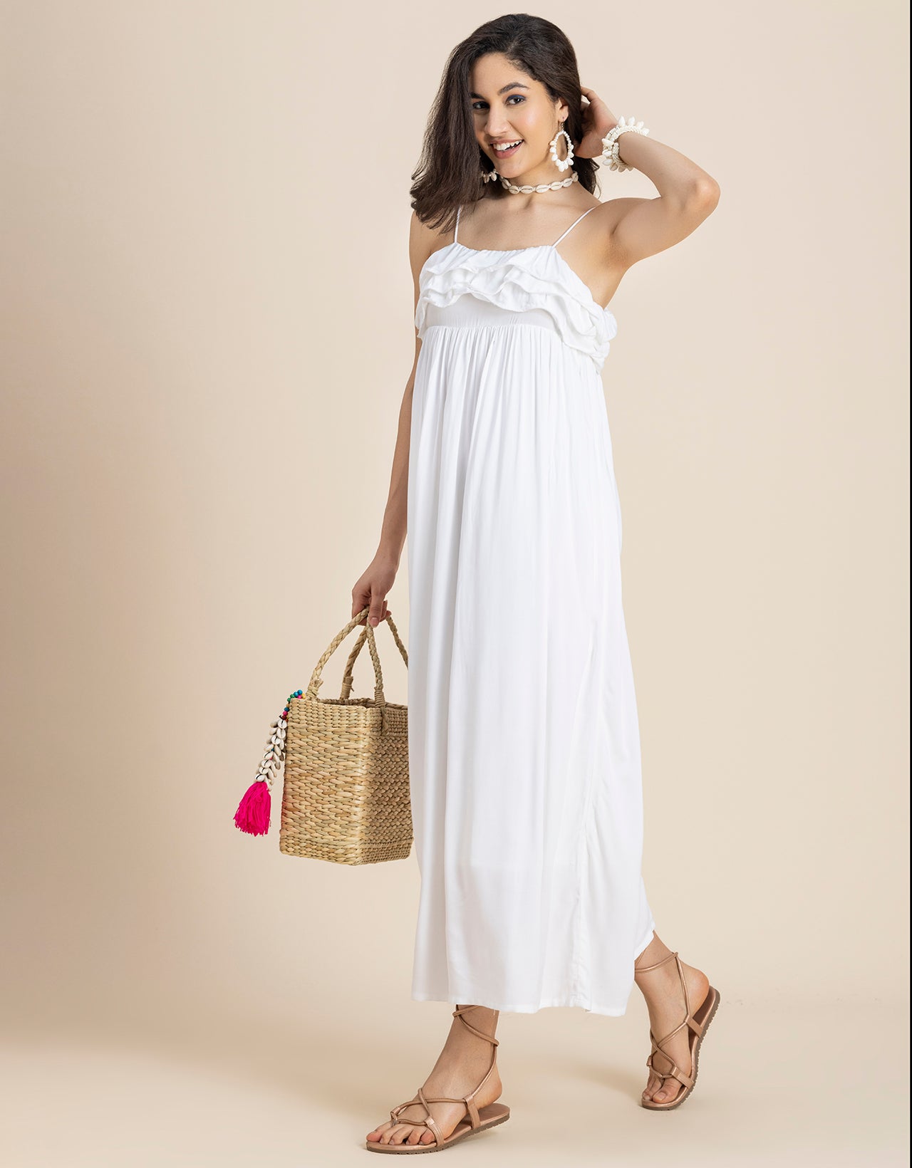 Women Solid Maxi Chic Frill Summer Dress