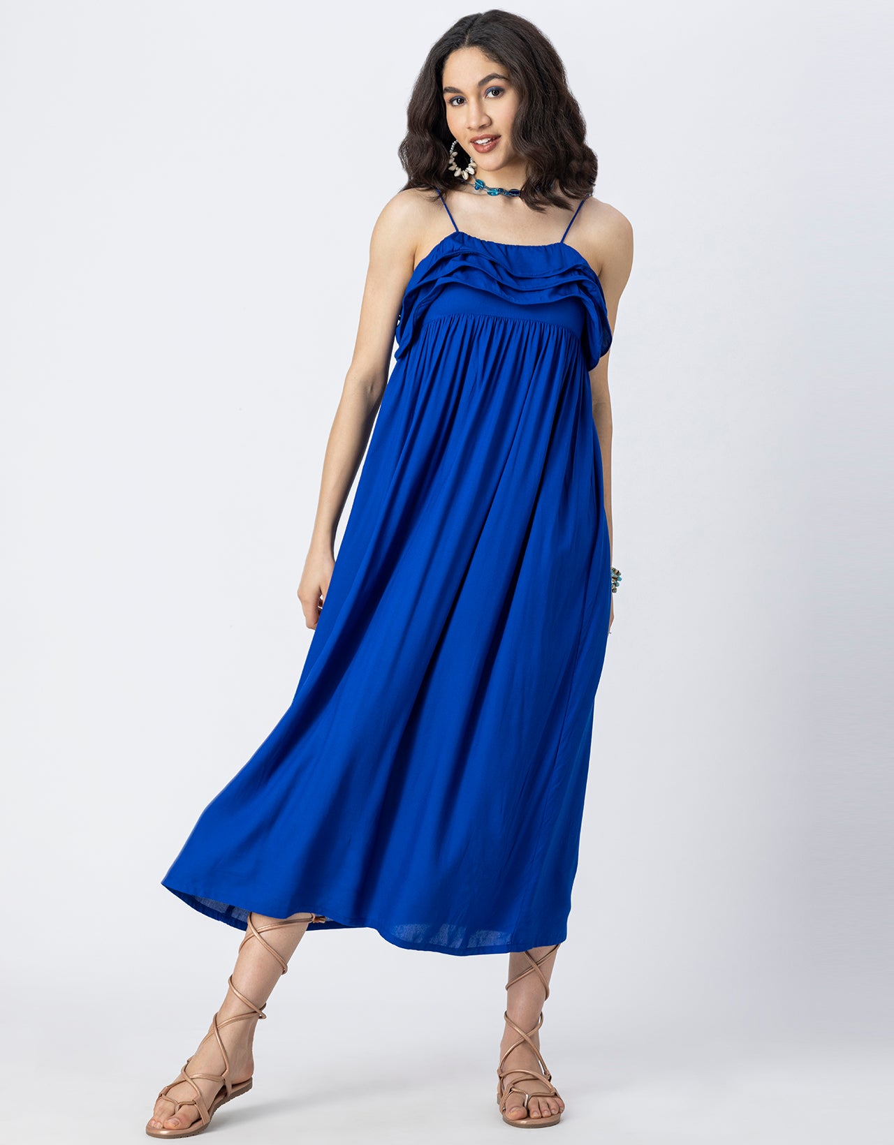 Women Solid Maxi Chic Frill Summer Dress