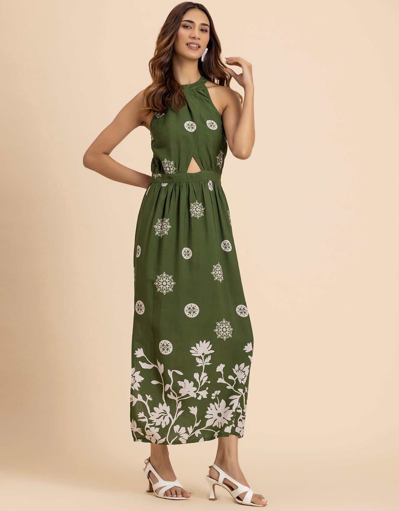 Sleeveless Cutout Style Maxi Dress With Side Slit