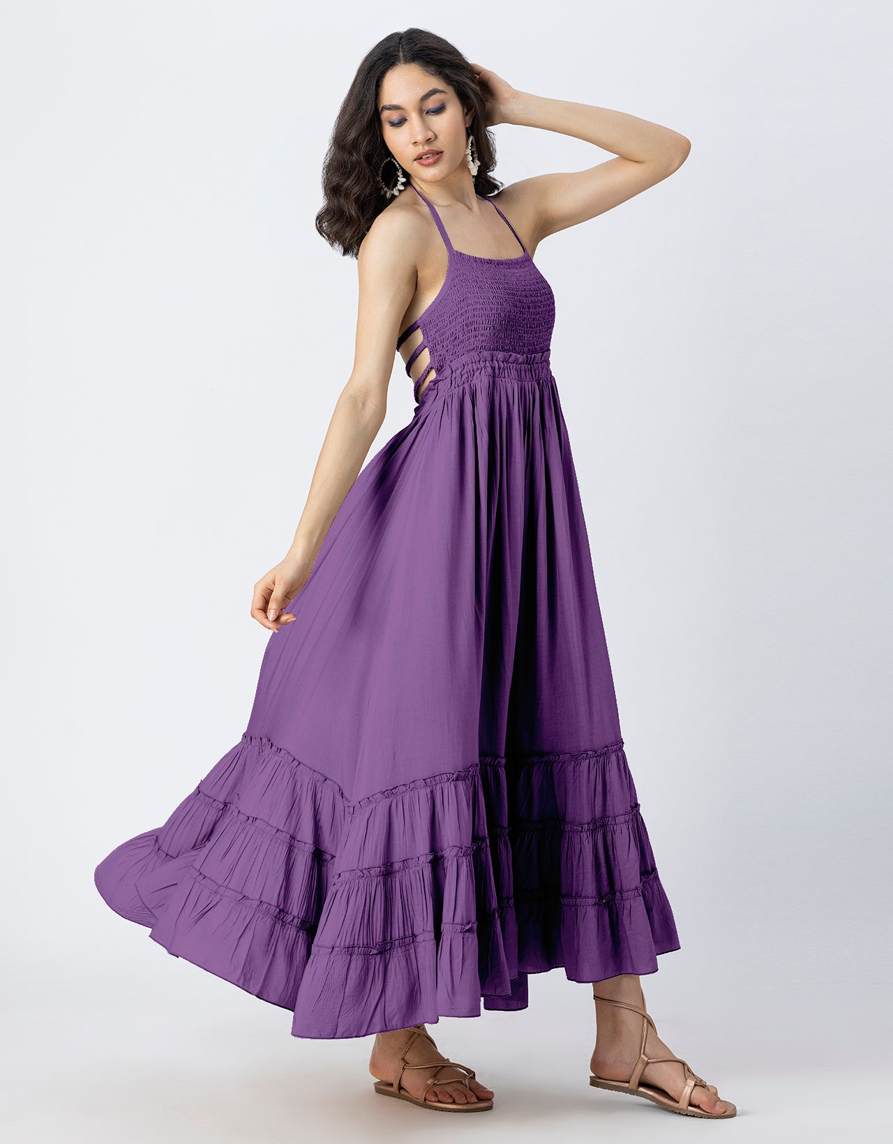 Backless Style Maxi Beach Tiered Dress