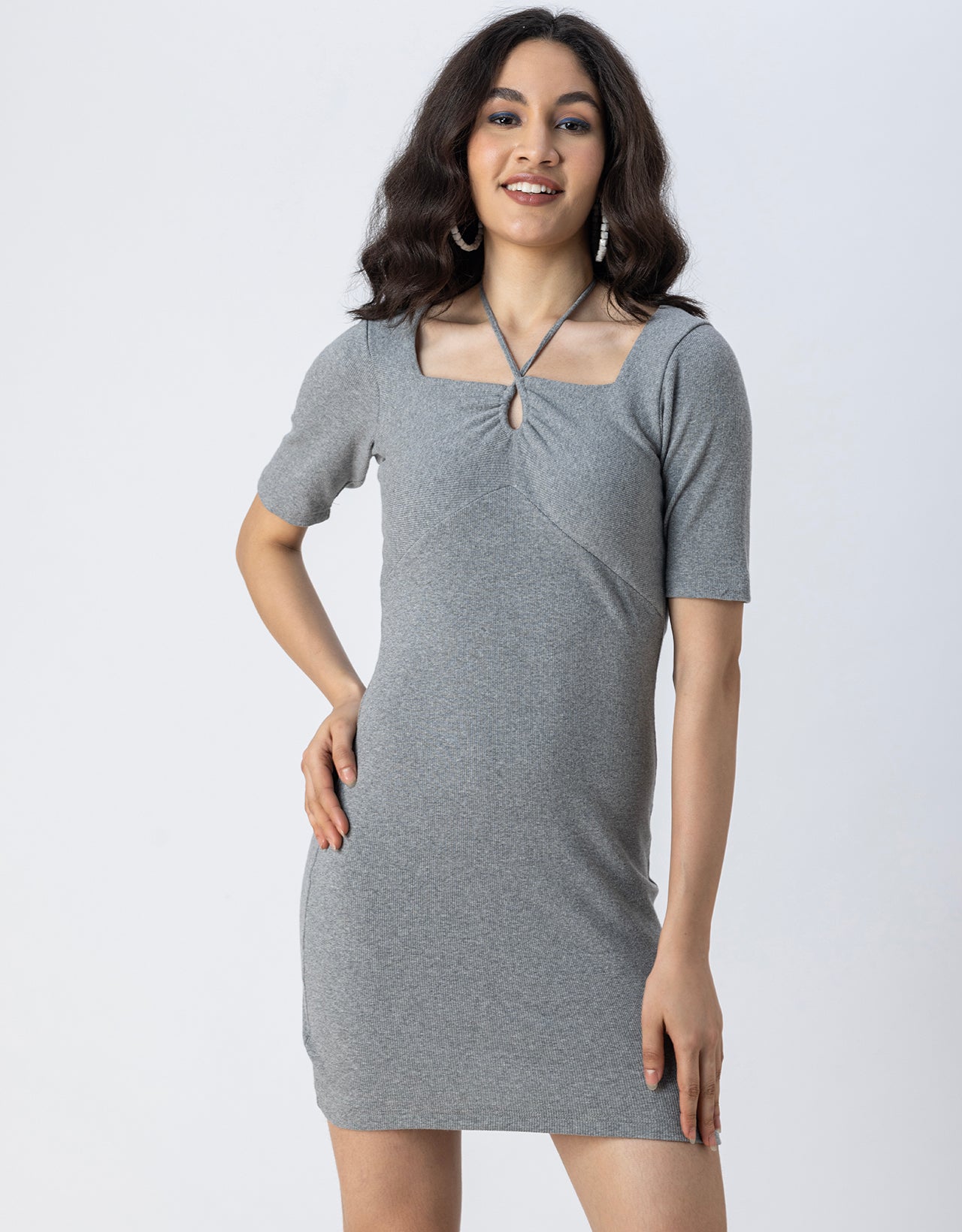 Solid Tie Up Midi Casual Dress For Women