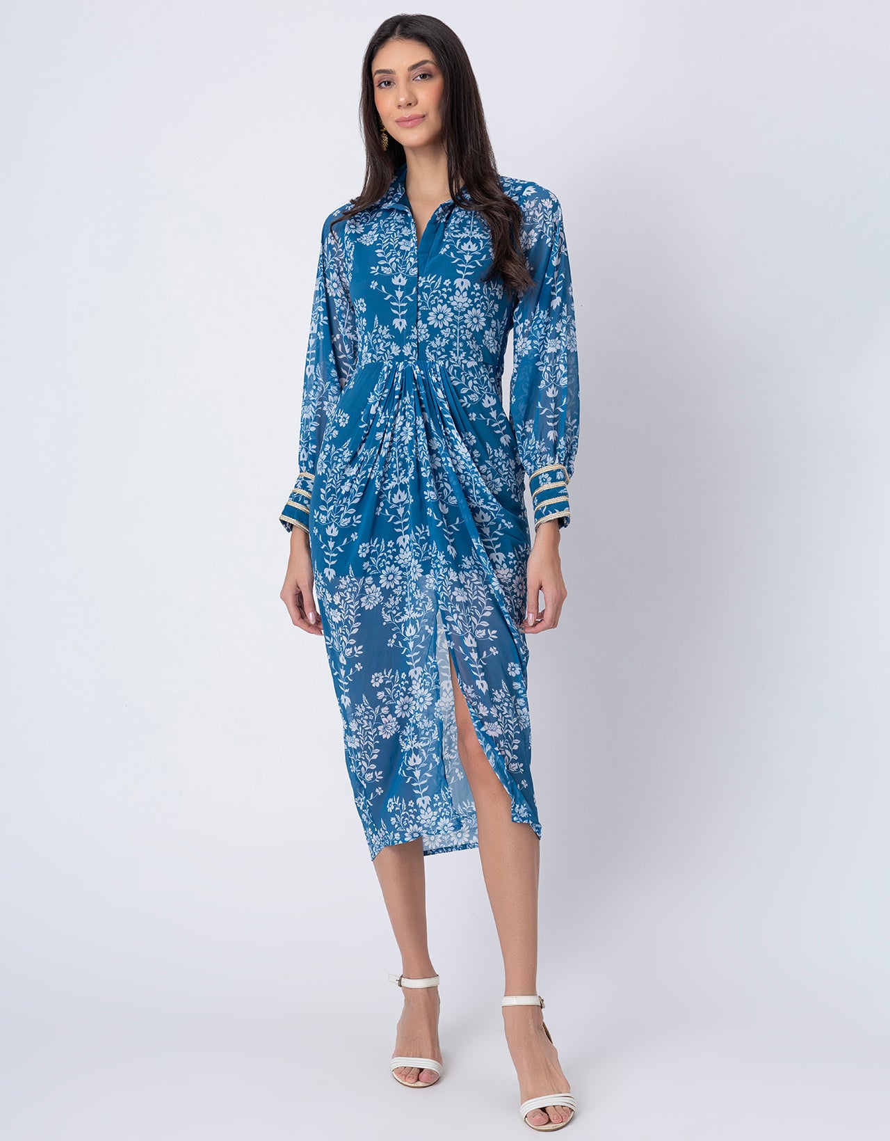 Printed Shirt Draped Dress, Indo-Western Wear Clothing for Women