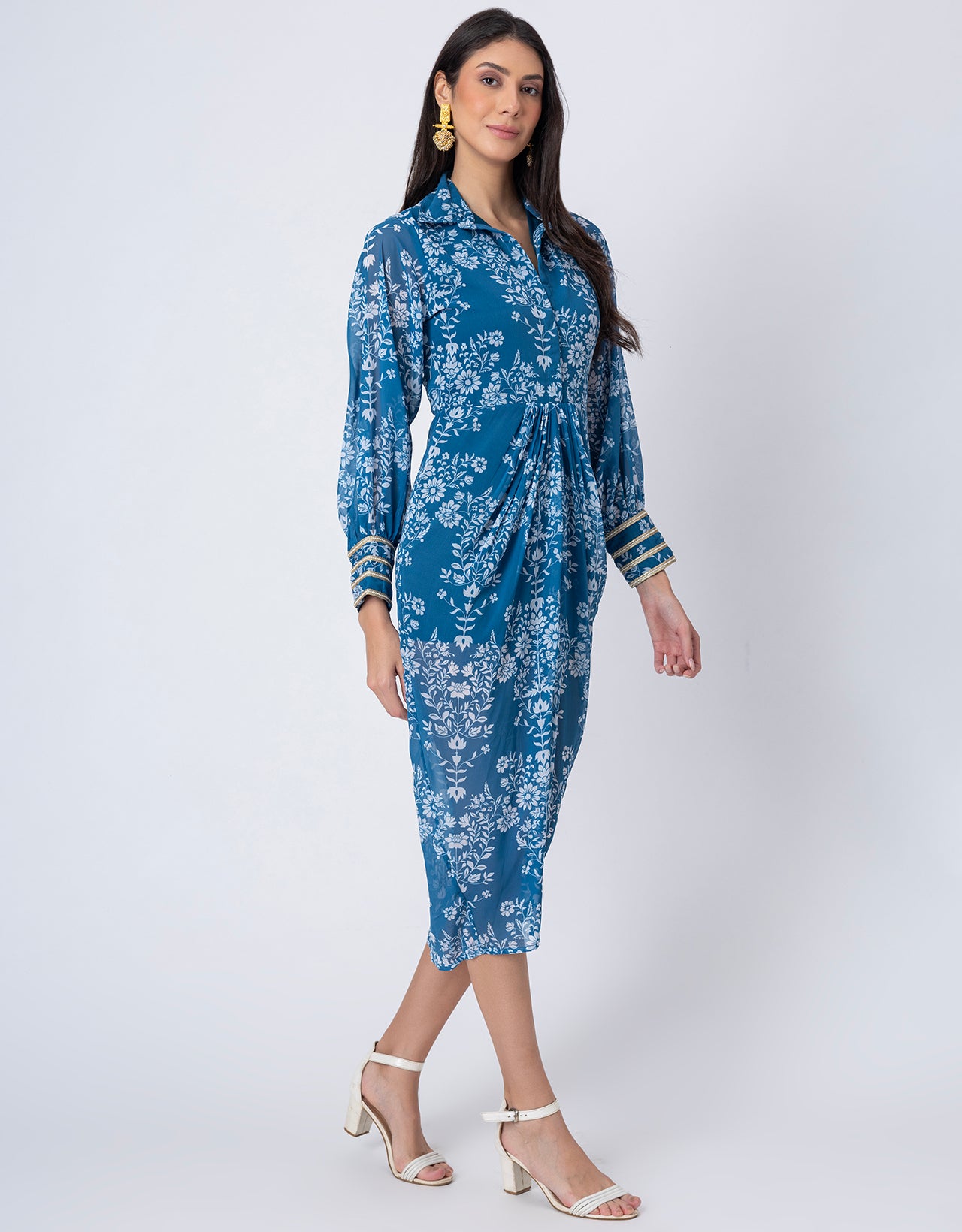 Printed Shirt Draped Dress, Indo-Western Wear Clothing for Women