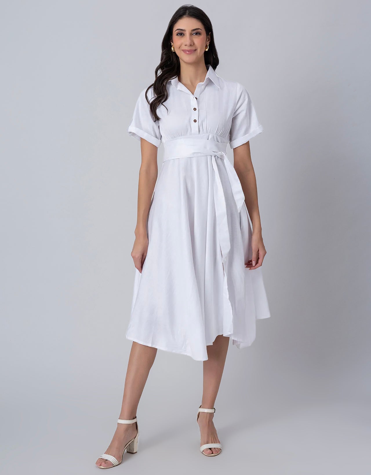 Exclusive Boho Style Solid Midi Women's Dress with Side Slit