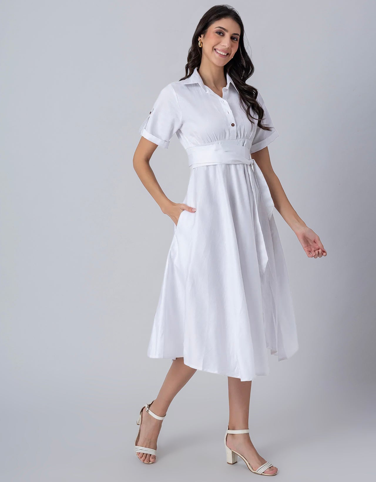 Exclusive Boho Style Solid Midi Women's Dress with Side Slit