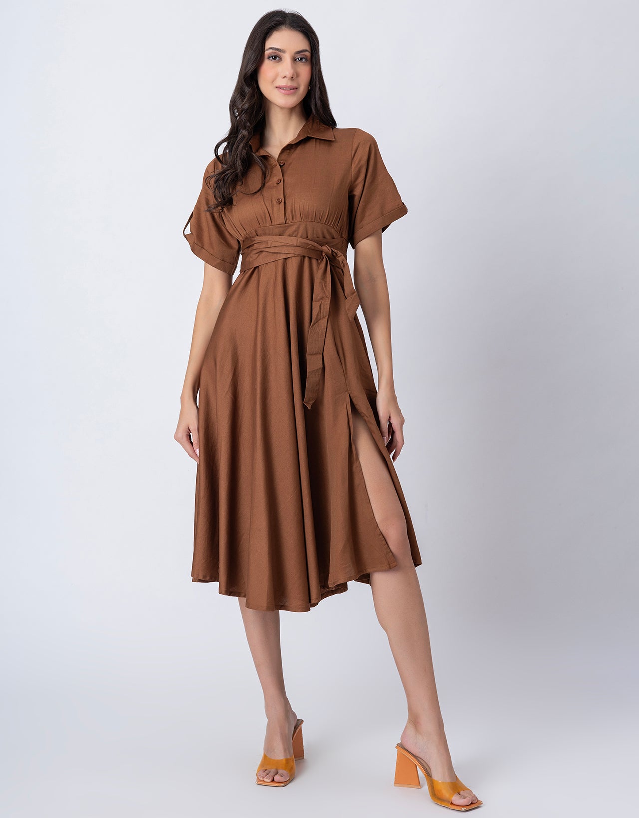Exclusive Boho Style Solid Midi Women's Dress with Side Slit