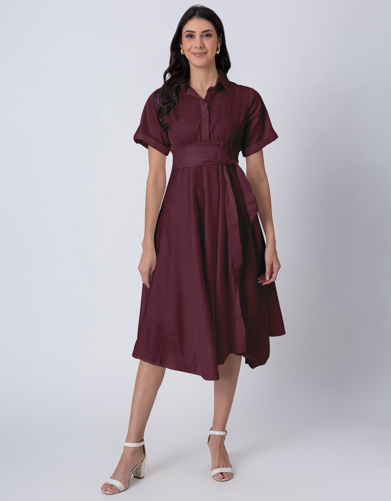 Exclusive Boho Style Solid Midi Women's Dress with Side Slit