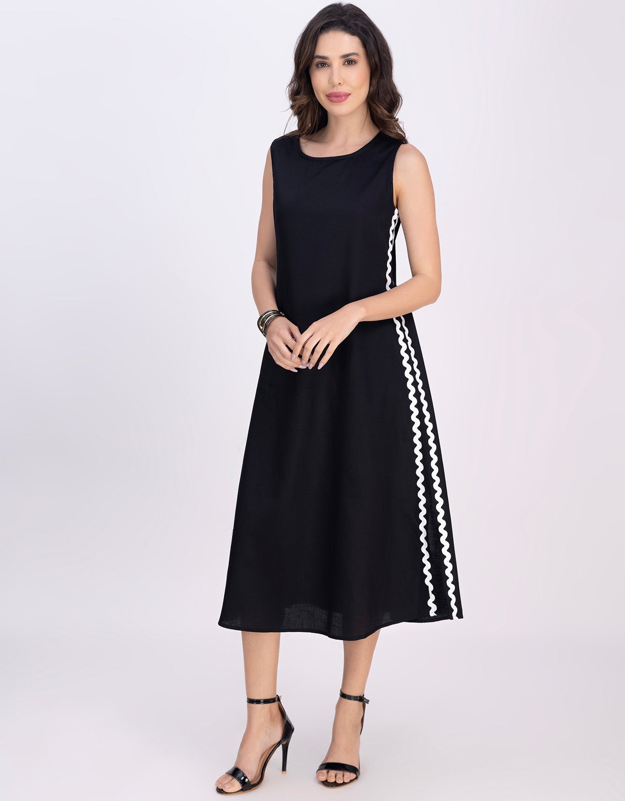 Moomaya Women's Printed Sleeveless A-Line Maxi Dress With Lace