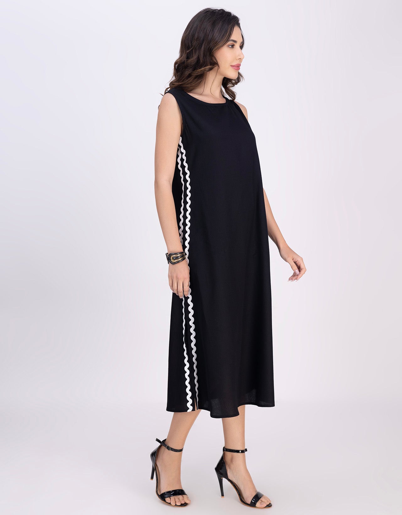 Moomaya Women's Printed Sleeveless A-Line Maxi Dress With Lace