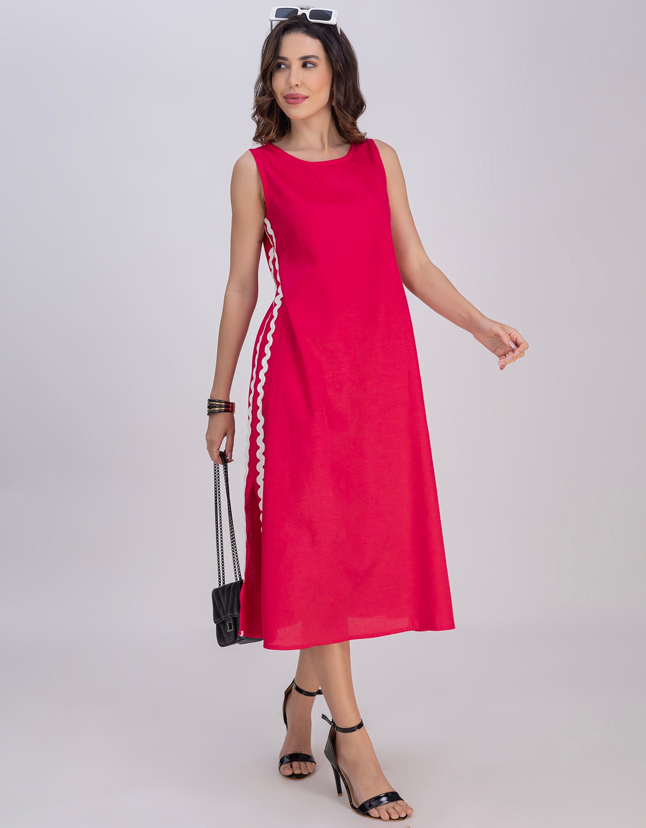 Moomaya Women's Printed Sleeveless A-Line Maxi Dress With Lace