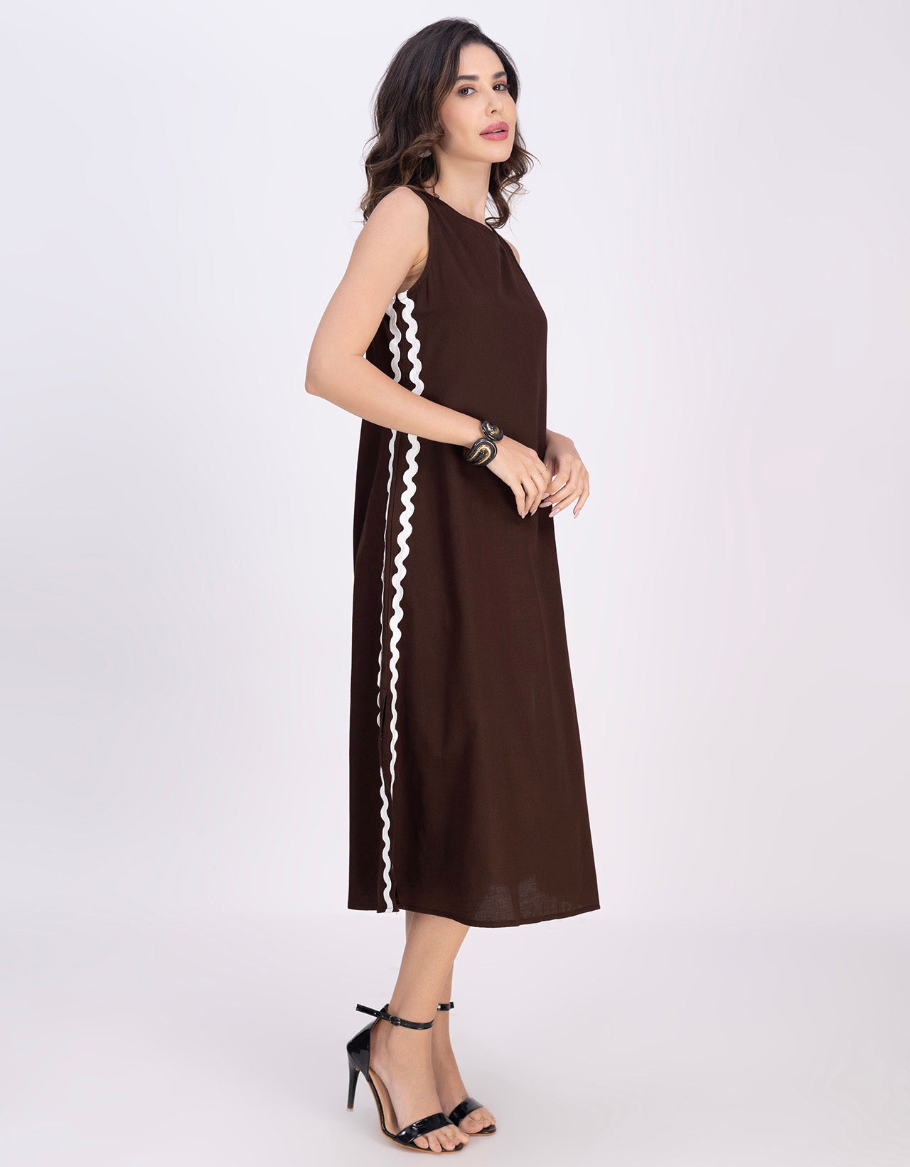 Moomaya Women's Printed Sleeveless A-Line Maxi Dress With Lace