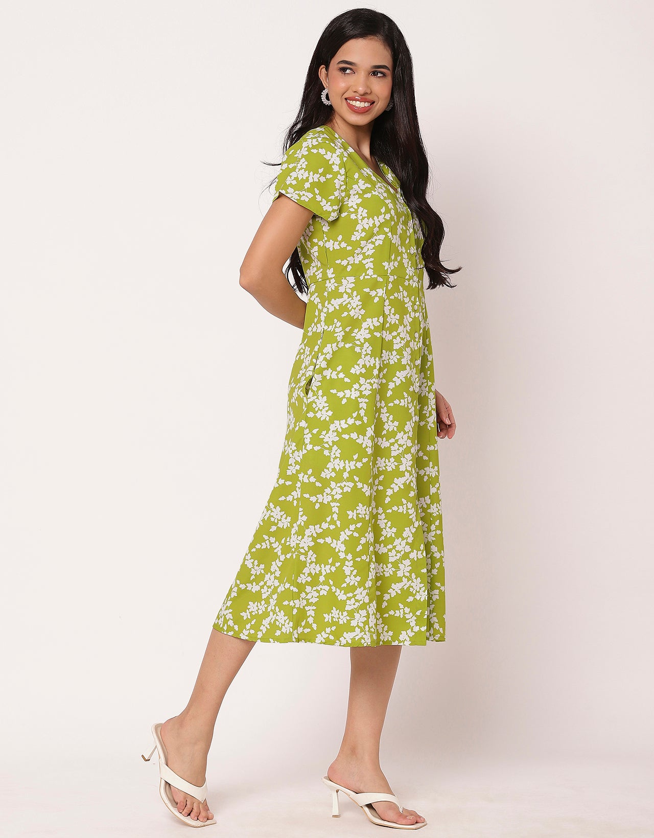Women's Printed Button Down Dress V Neck Dress