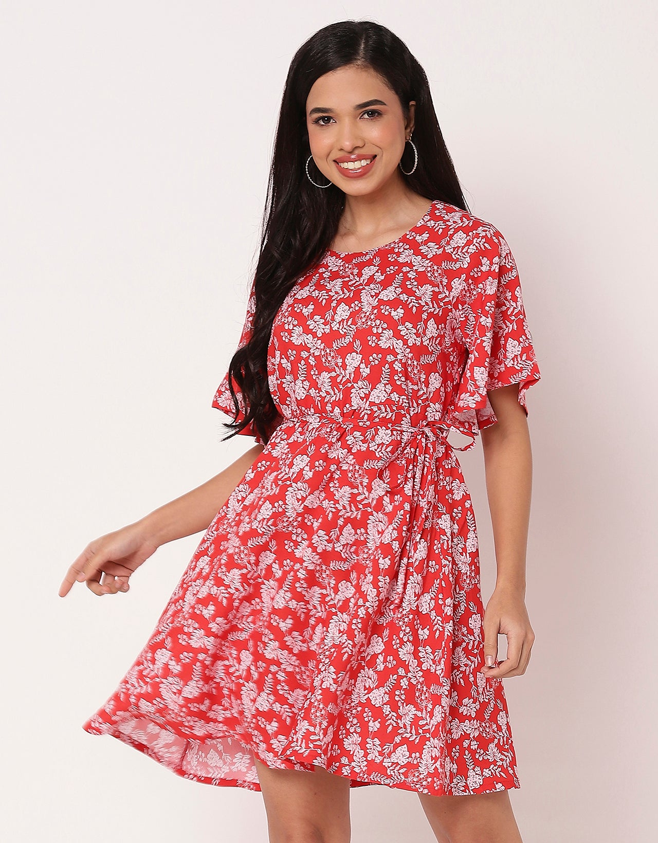 Printed Flutter Sleeves Casual Summer Dress