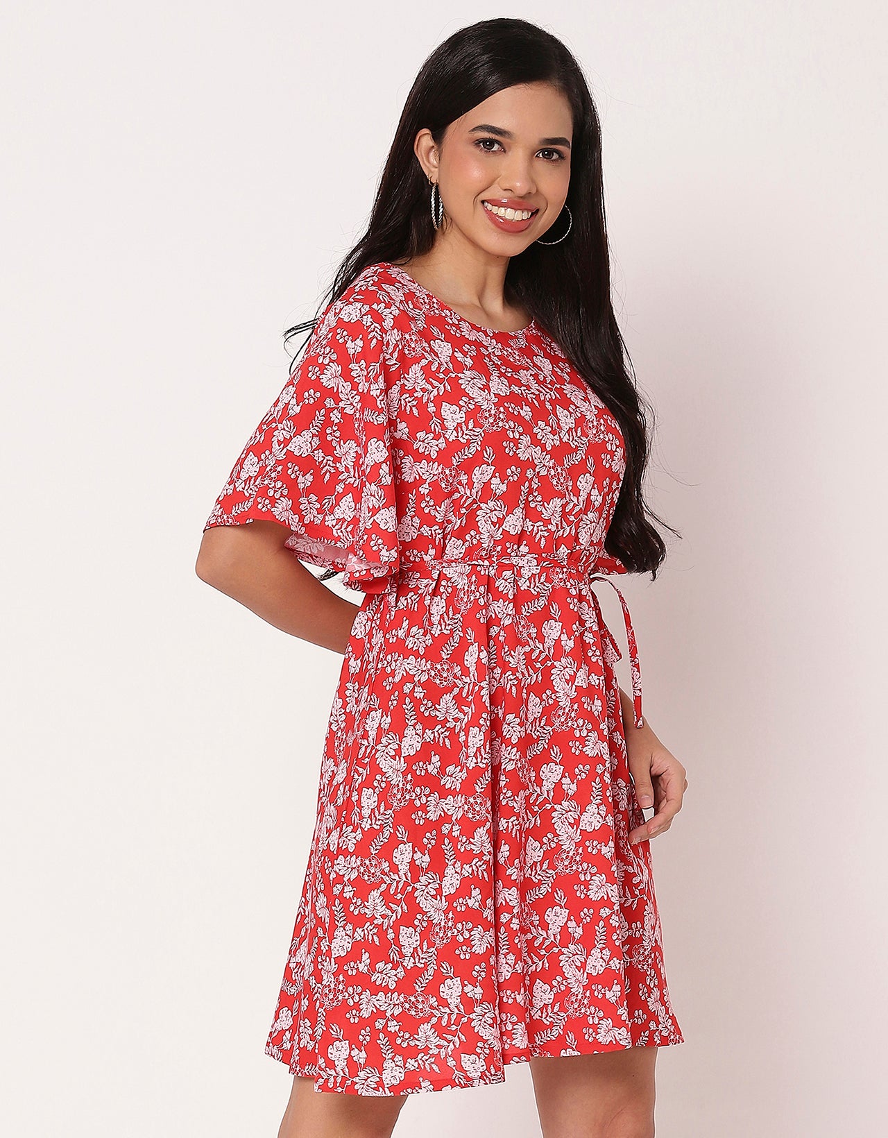 Printed Flutter Sleeves Casual Summer Dress