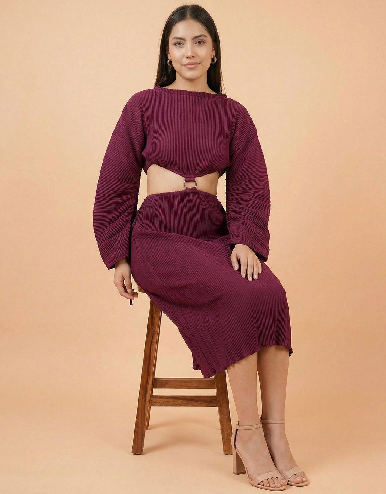 Women's Satin Plisse Halter Neck Co-Ord Set