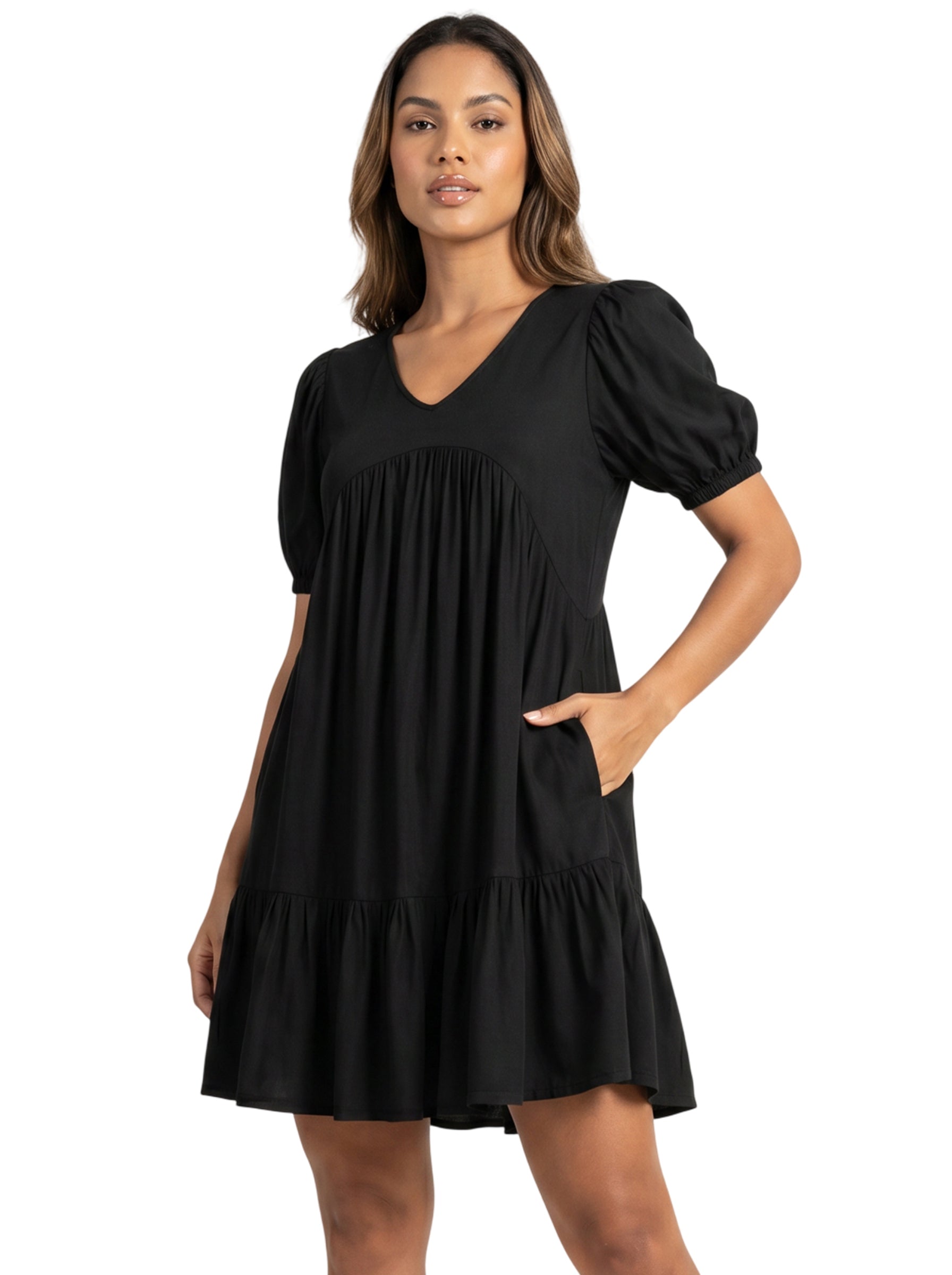 Moomaya Women’s Rayon Puff Sleeve Short Dress, Flared Casual Summer Wear