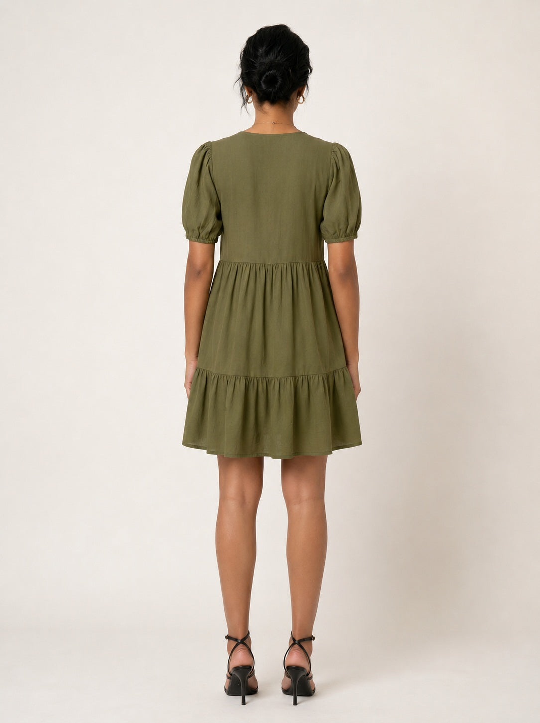 Moomaya Women’s Rayon Puff Sleeve Short Dress, Flared Casual Summer Wear