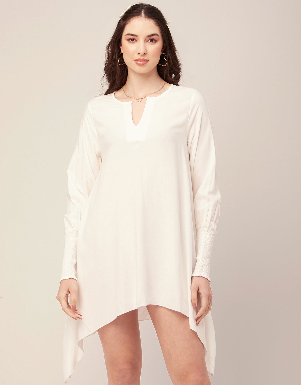 Solid Flared V Neck Dress
