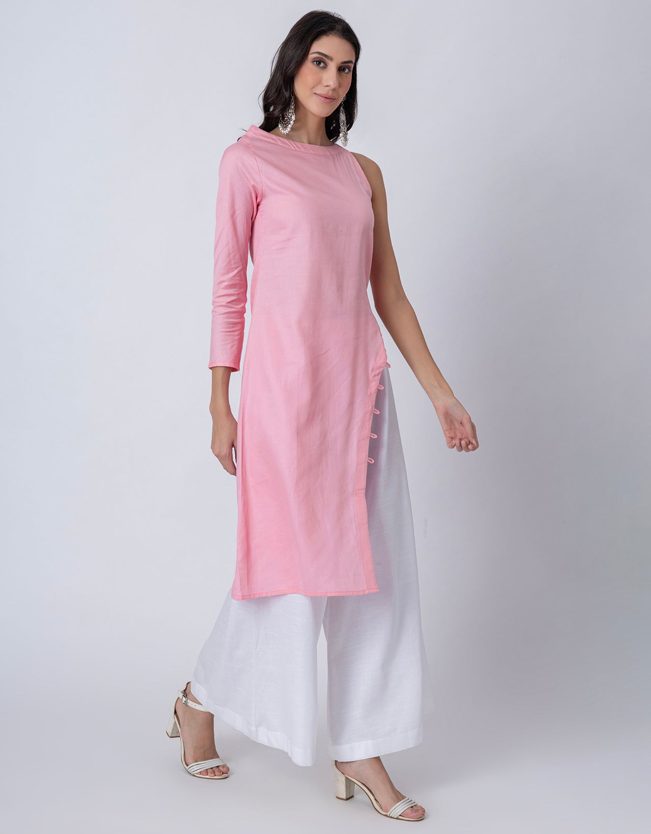 Solid One Shoulder Kurta with Palazzo, Indo-Western Fusion Wear