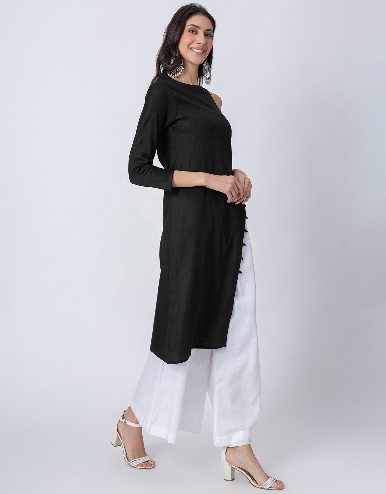 Solid One Shoulder Kurta with Palazzo, Indo-Western Fusion Wear