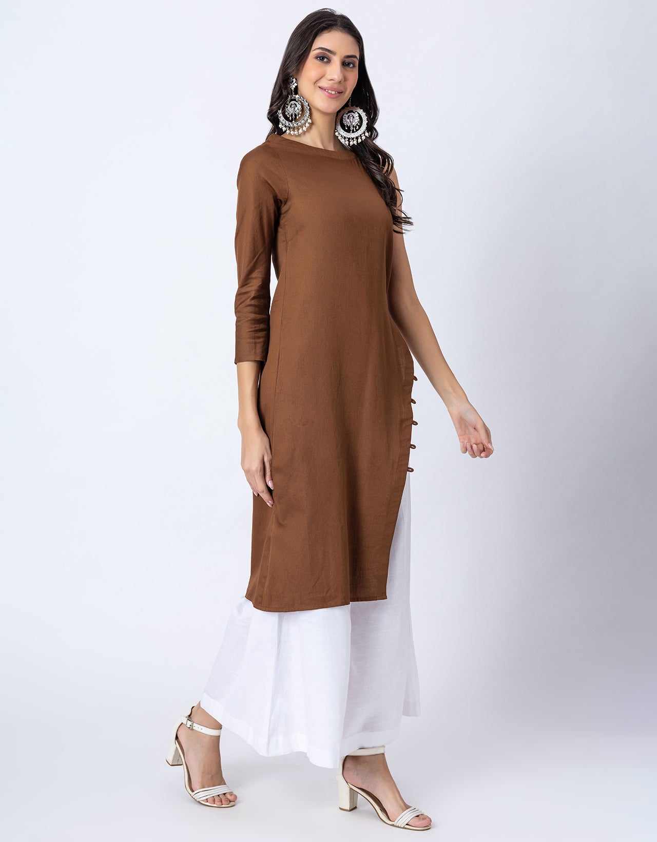 Solid One Shoulder Kurta with Palazzo, Indo-Western Fusion Wear