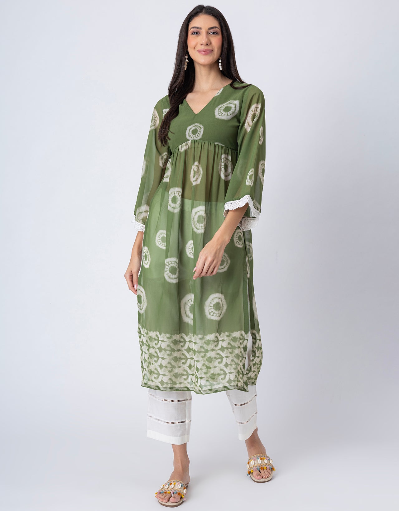 Indo-Western 2 Pc Co-ord Set, Sheer Kurta and Pant Set