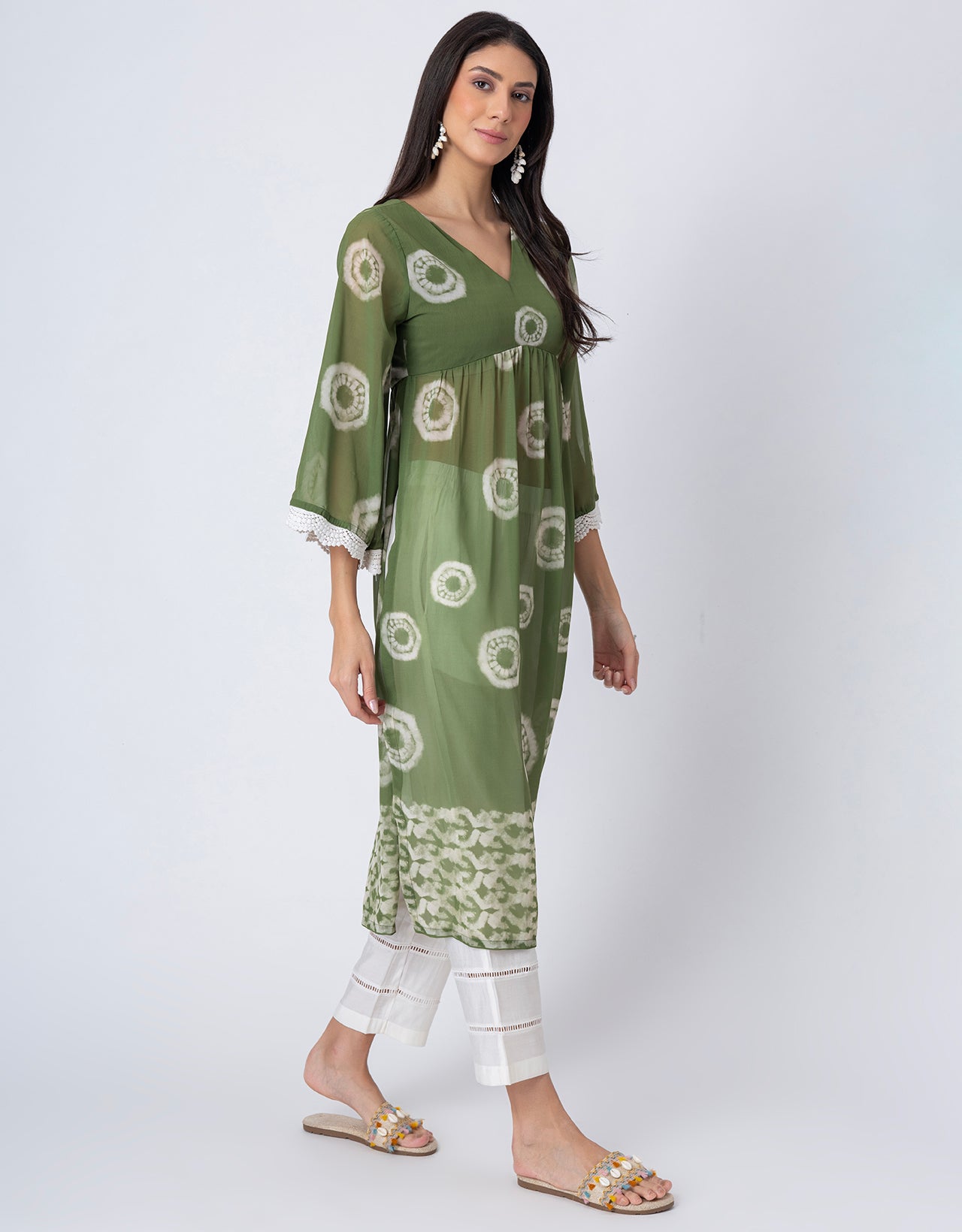 Indo-Western 2 Pc Co-ord Set, Sheer Kurta and Pant Set