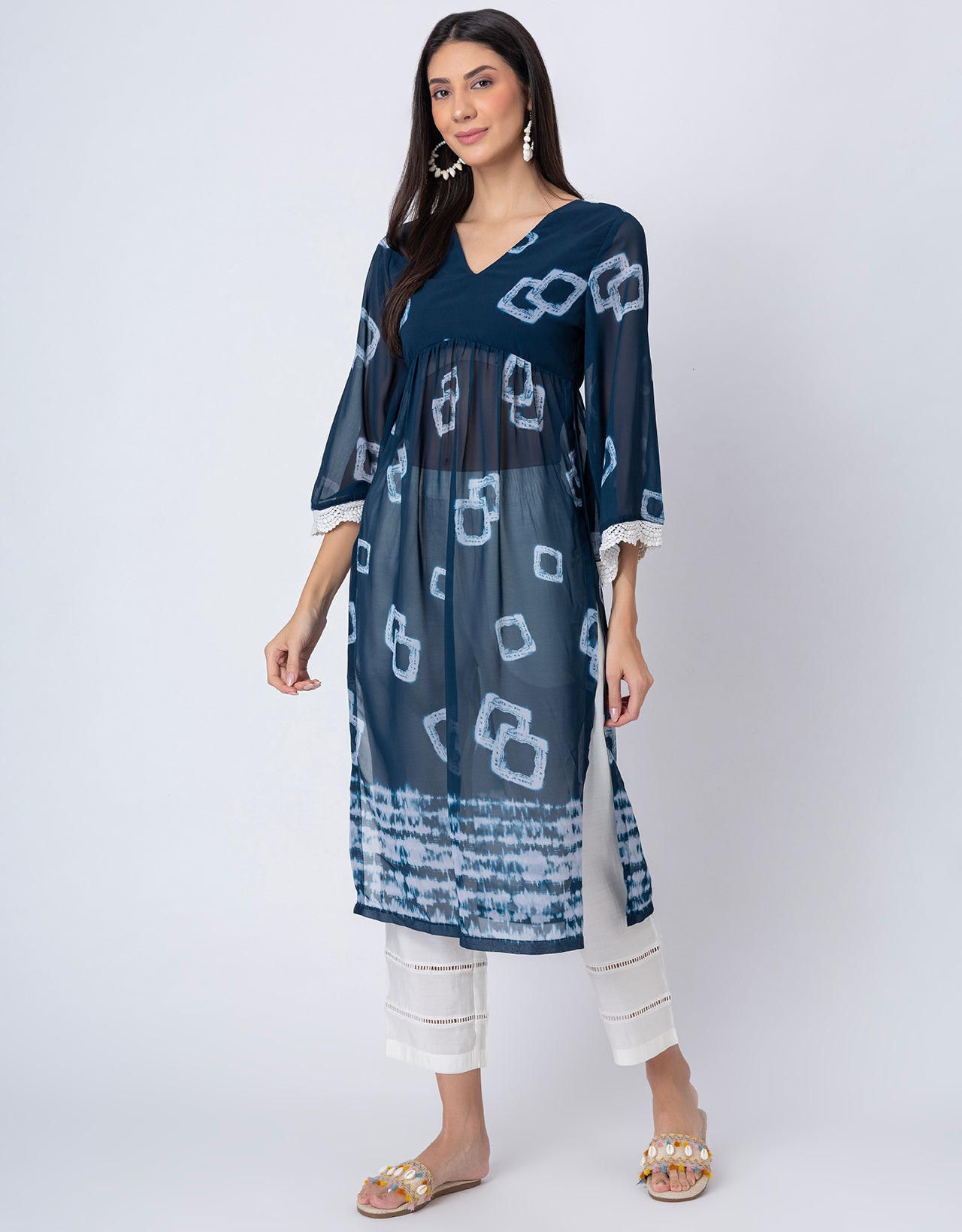 Indo-Western 2 Pc Co-ord Set, Sheer Kurta and Pant Set