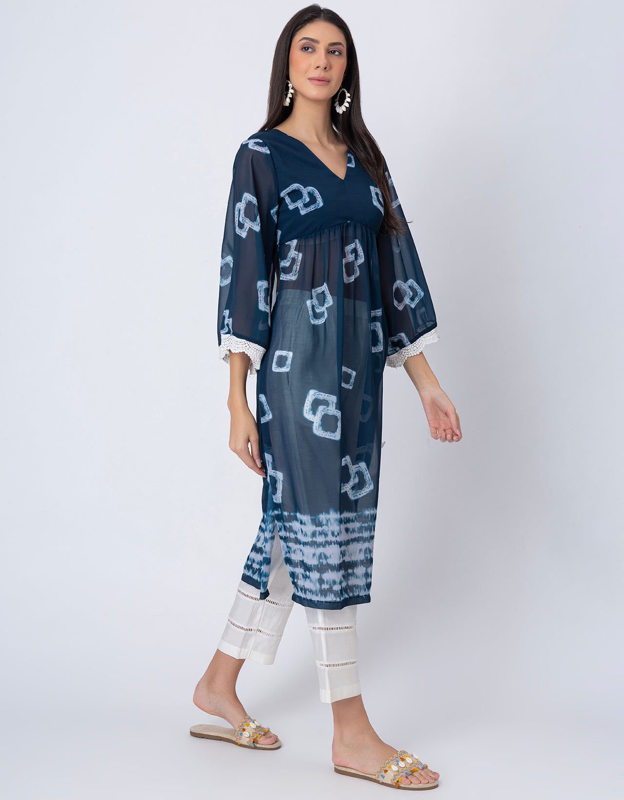 Indo-Western 2 Pc Co-ord Set, Sheer Kurta and Pant Set