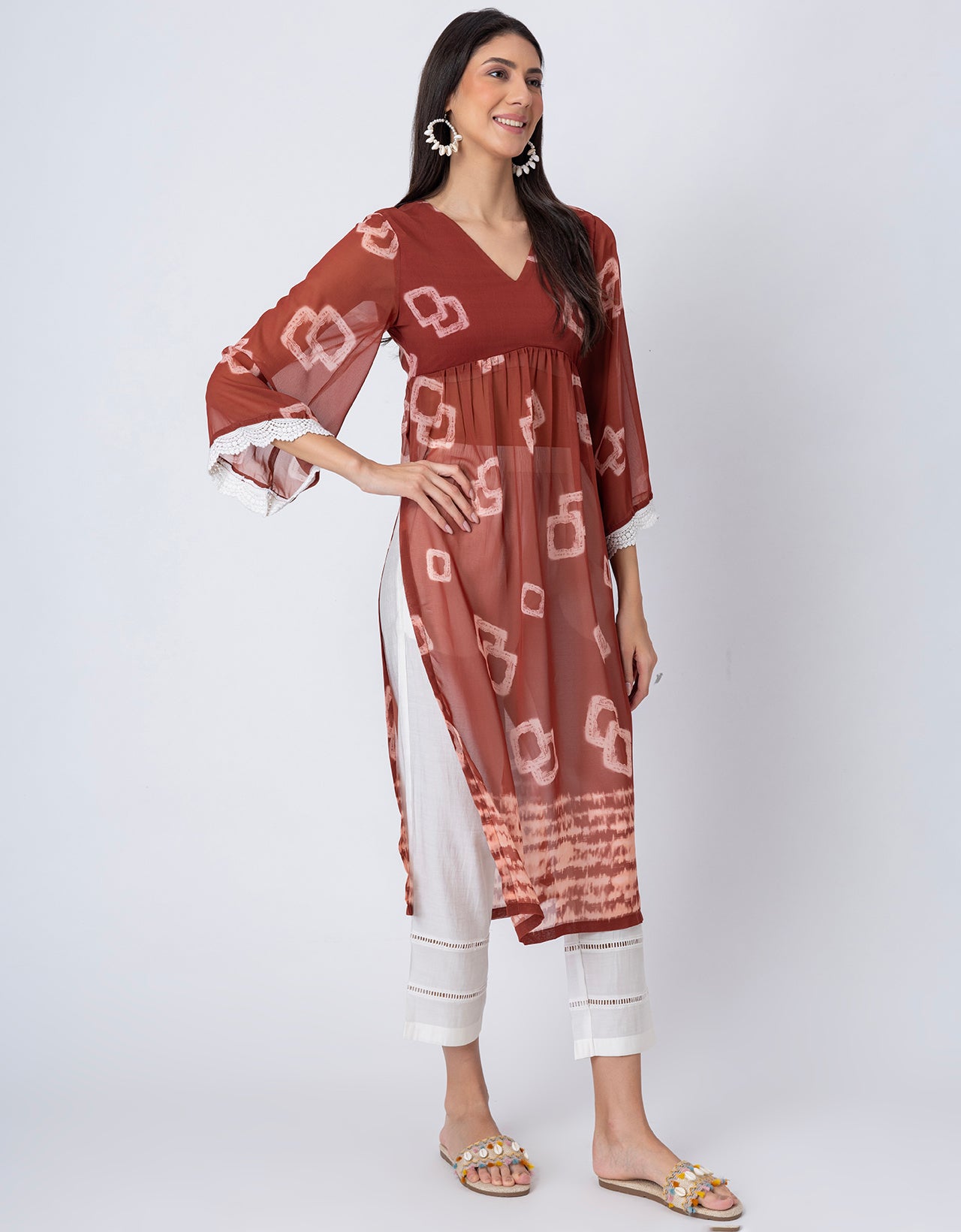 Indo-Western 2 Pc Co-ord Set, Sheer Kurta and Pant Set