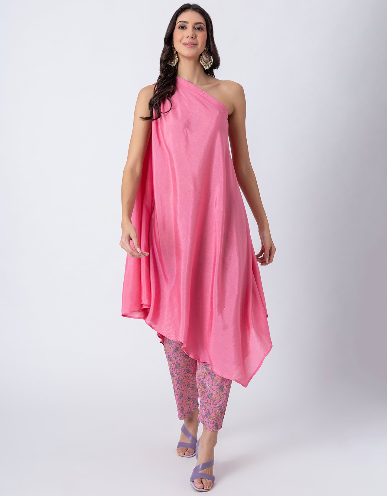 One Shoulder Sleeveless Kurta Pant Set For Women