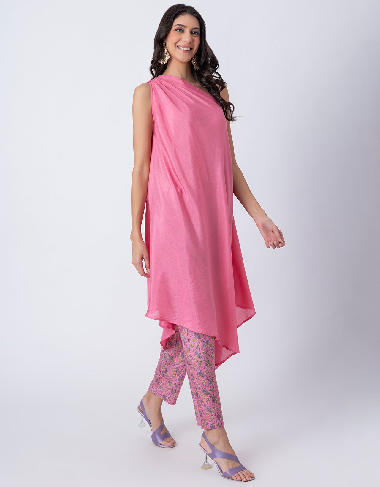 One Shoulder Sleeveless Kurta Pant Set For Women