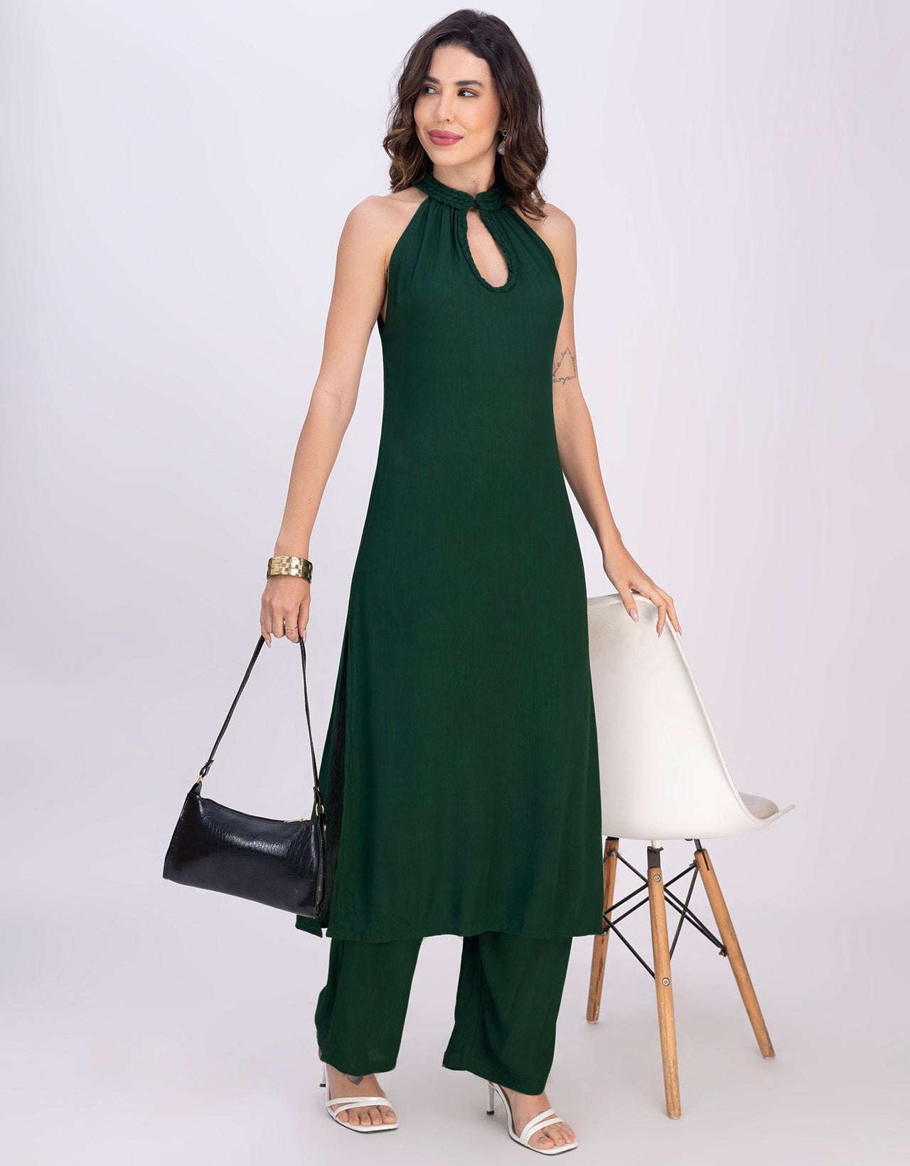 Moomaya Women's 2-Piece Kurta Palazzo Set Indian Ethnic Fusion Outfit