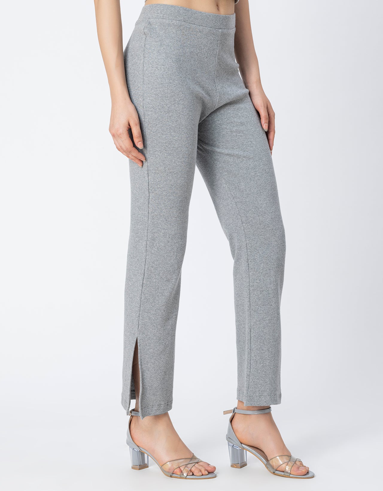 Solid Women Knit Ribbed Bootcut Pants