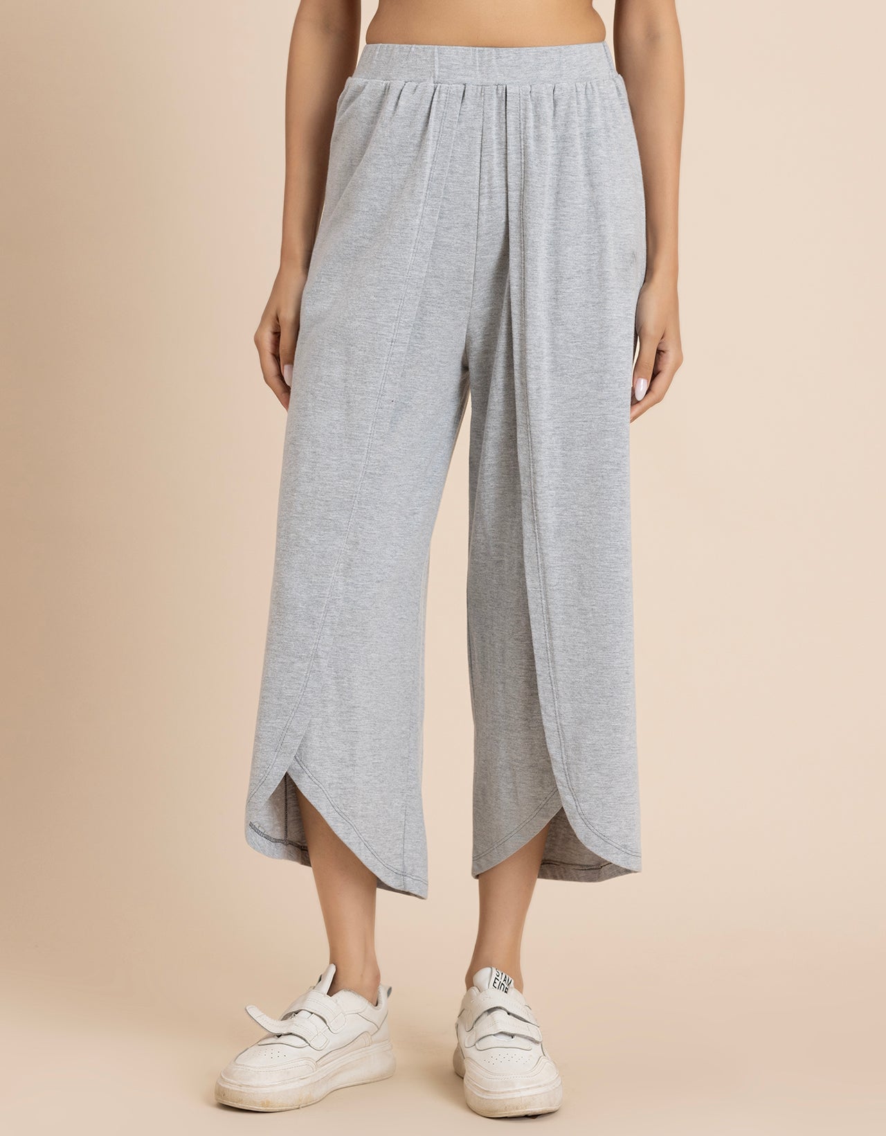 Solid Tulip Pants Jersey Crop Pants for Women