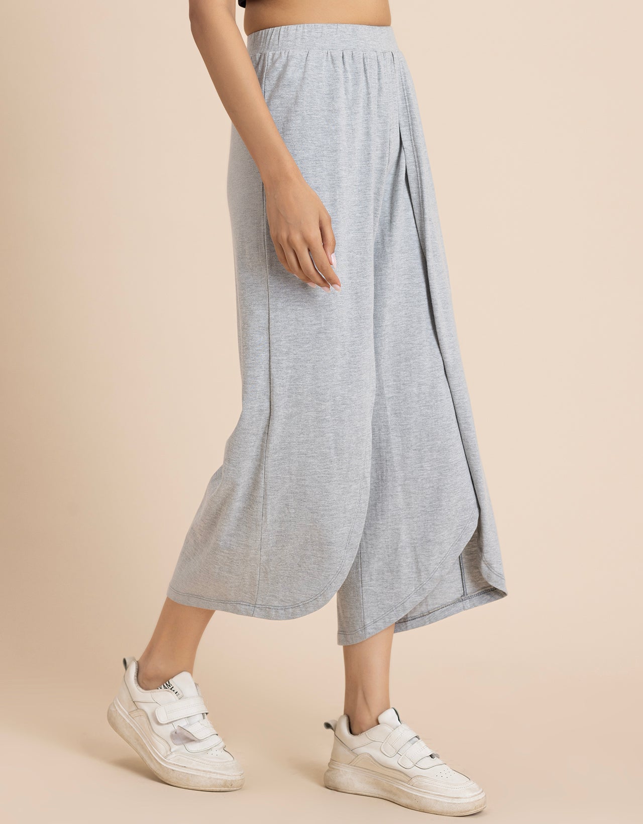 Solid Tulip Pants Jersey Crop Pants for Women
