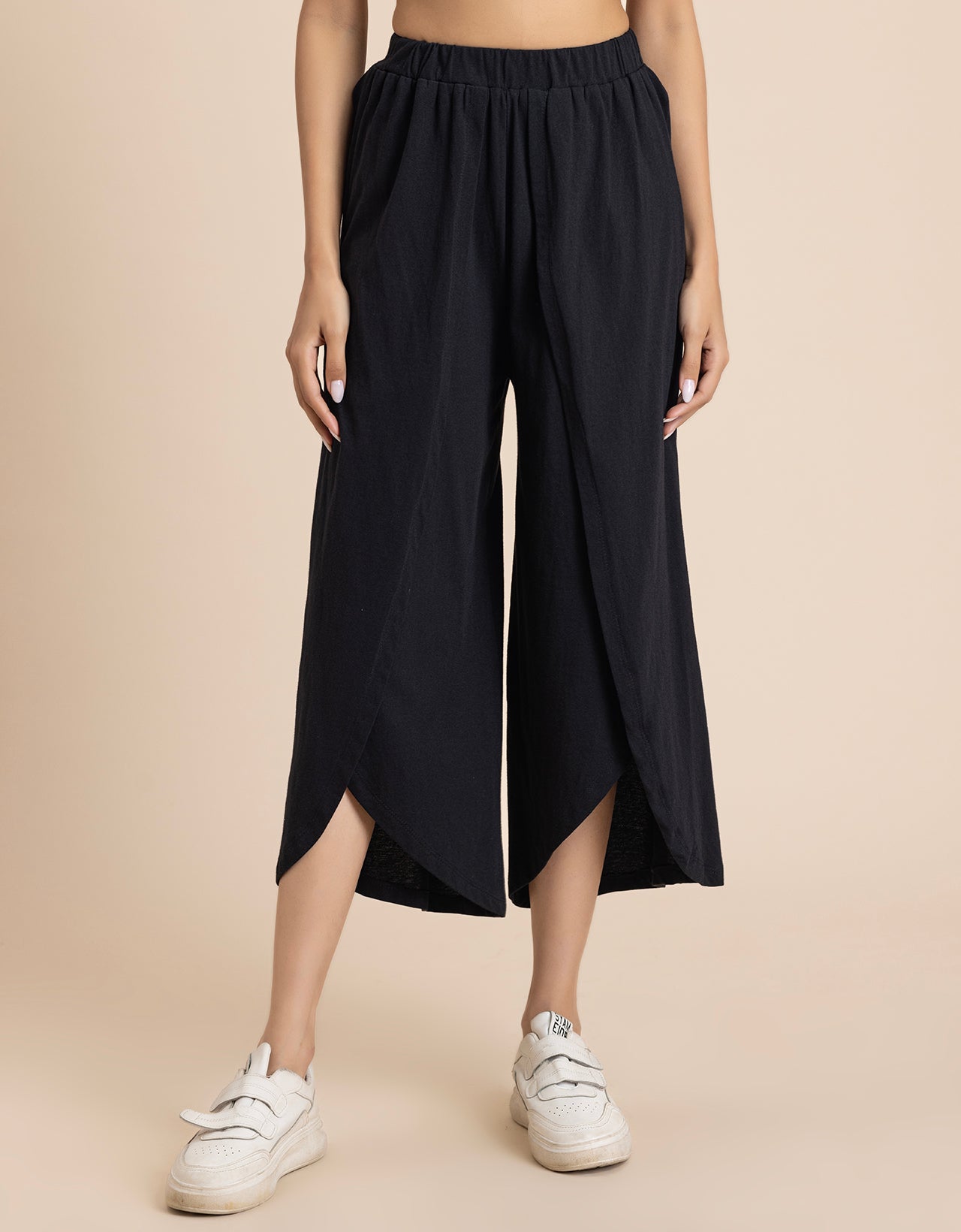 Solid Tulip Pants Jersey Crop Pants for Women