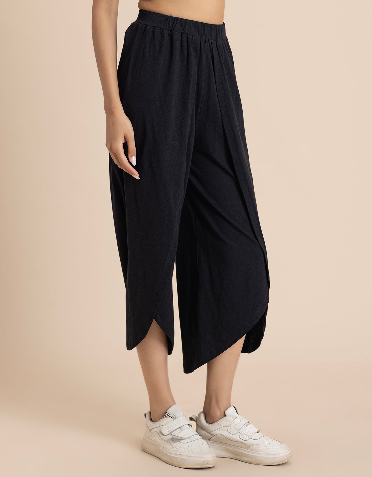 Solid Tulip Pants Jersey Crop Pants for Women