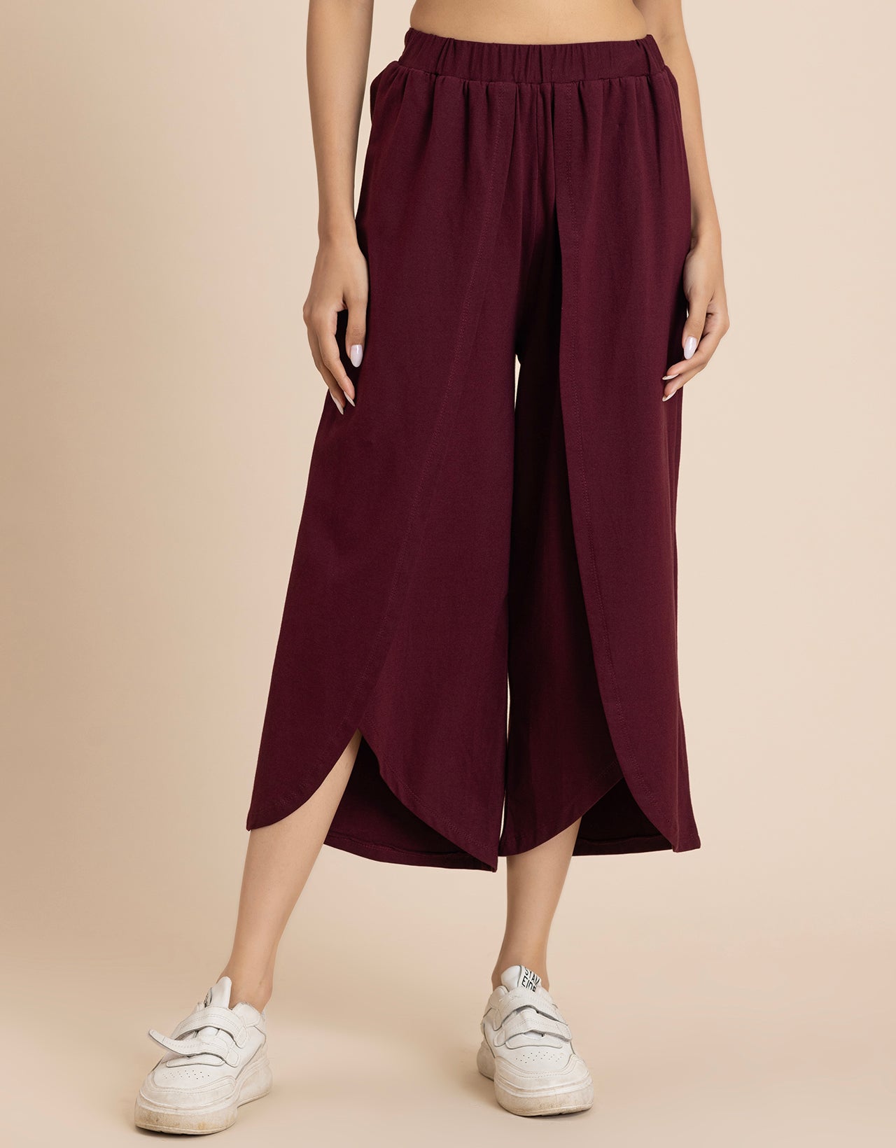 Solid Tulip Pants Jersey Crop Pants for Women