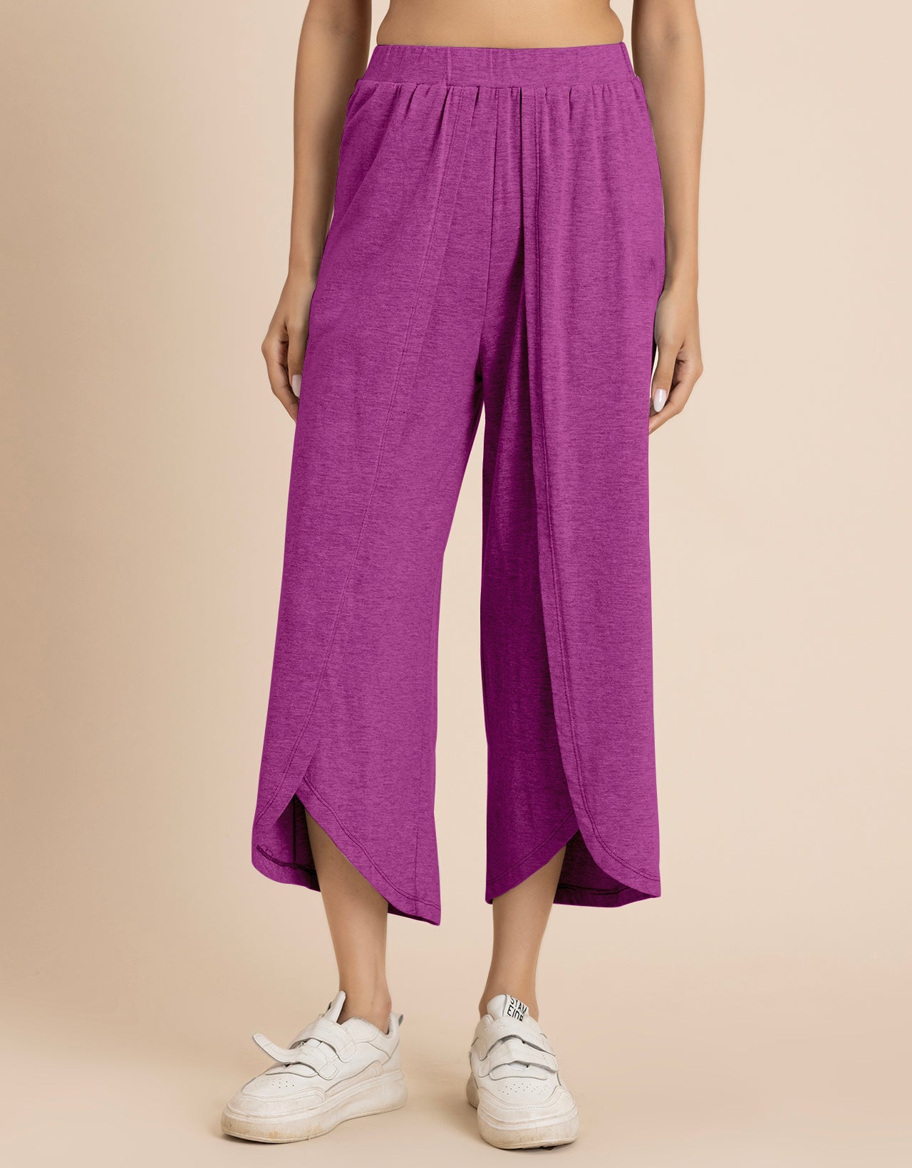 Solid Tulip Pants Jersey Crop Pants for Women
