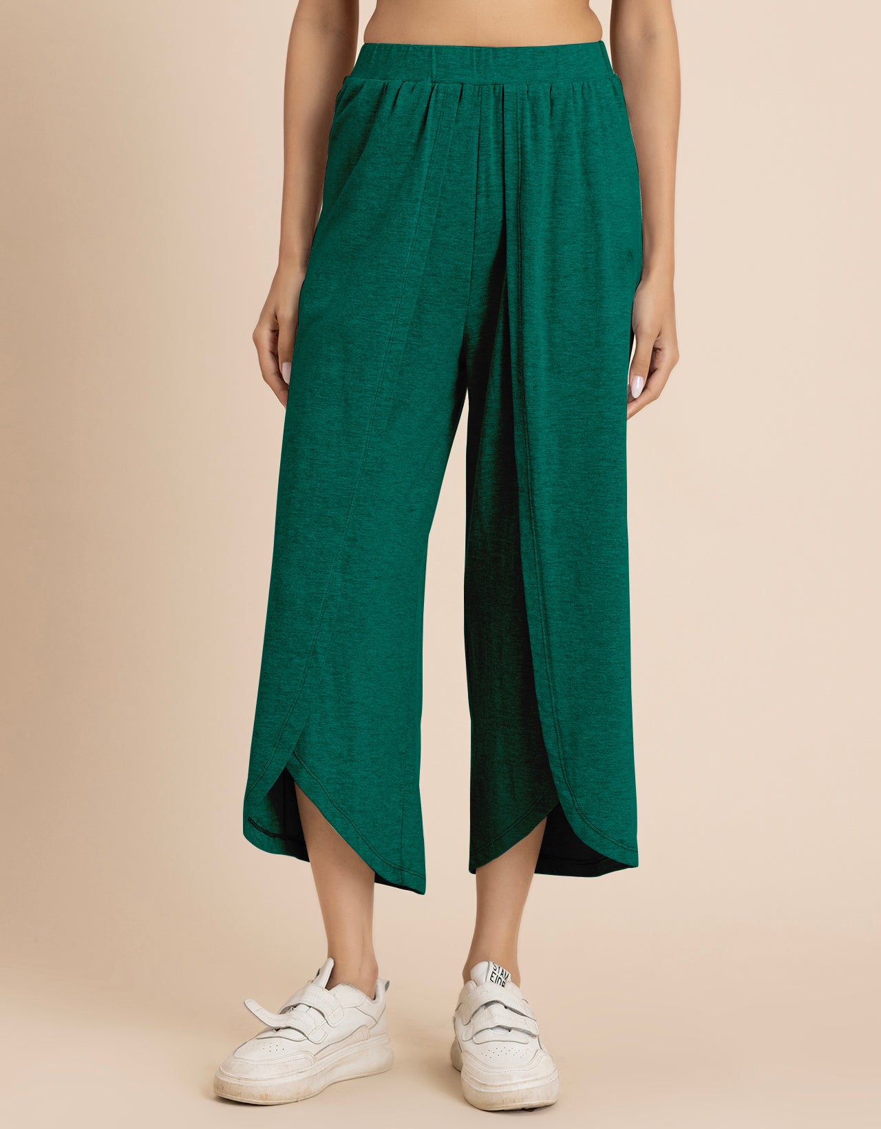 Solid Tulip Pants Jersey Crop Pants for Women